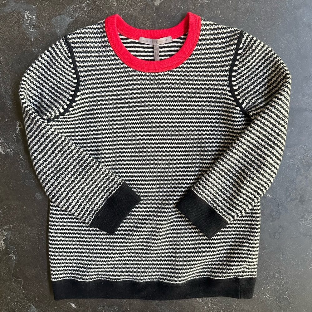 Halston Heritage Striped Sweater w Red Collar